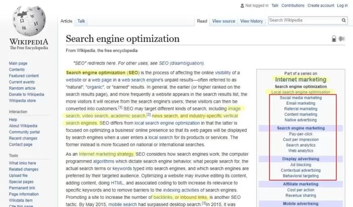 Searh engine optimization Wikipedia ¿Como conseguir palabras clave para tu pagina? 9