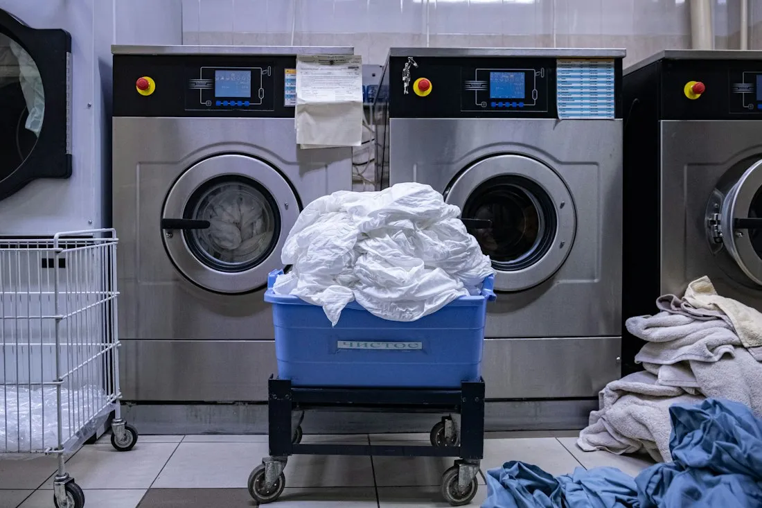 7 negocios aburridos que pueden dar dinero: costos, riesgos y cómo empezar 4 Lavadora y cesta de ropa en lavandería